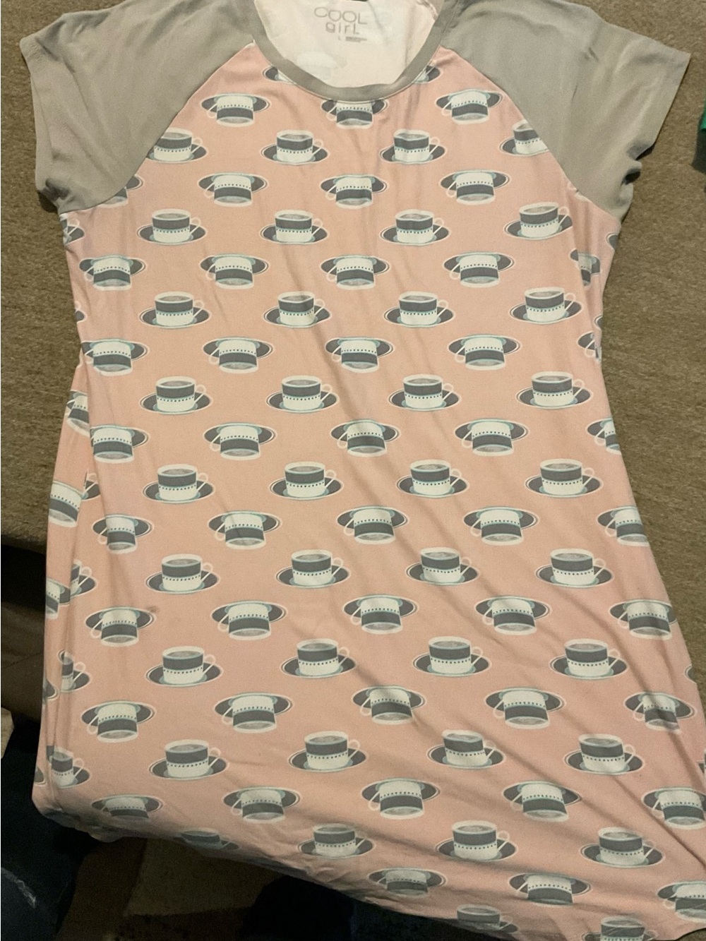 Cool Girl Pink Cup Pattern Raglan Sleeve  Pajama Top Large